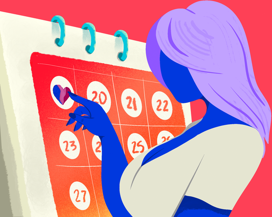 Conto Erótico Ano Bi Sexo - Ilustração de uma mulher apontando para uma data em um grande calendário.