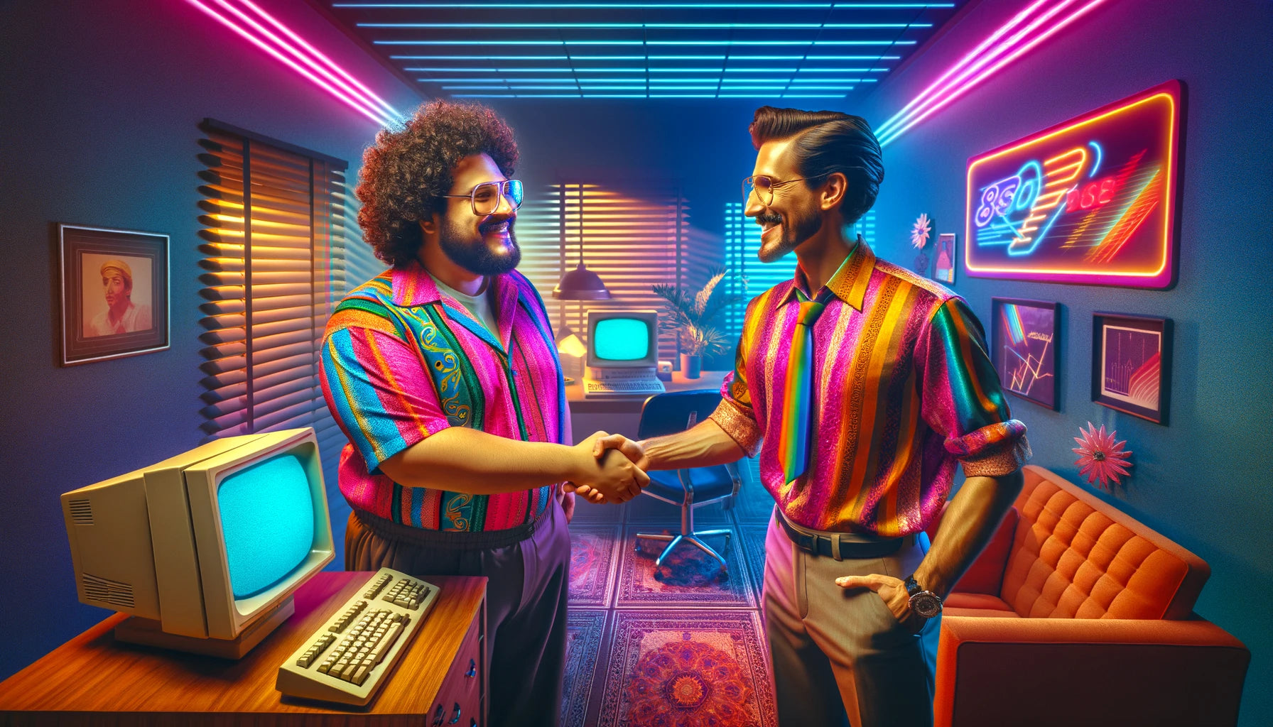 Conto Erótico Dando pro Professor. Imagem criada por IA de dois homens vestindo camisas social se cumprimentando.