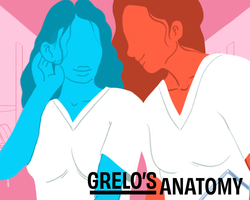 Conto Erótico Grelo's Anatomy. Duas mulheres vestidas de branco uma do lado da outra.