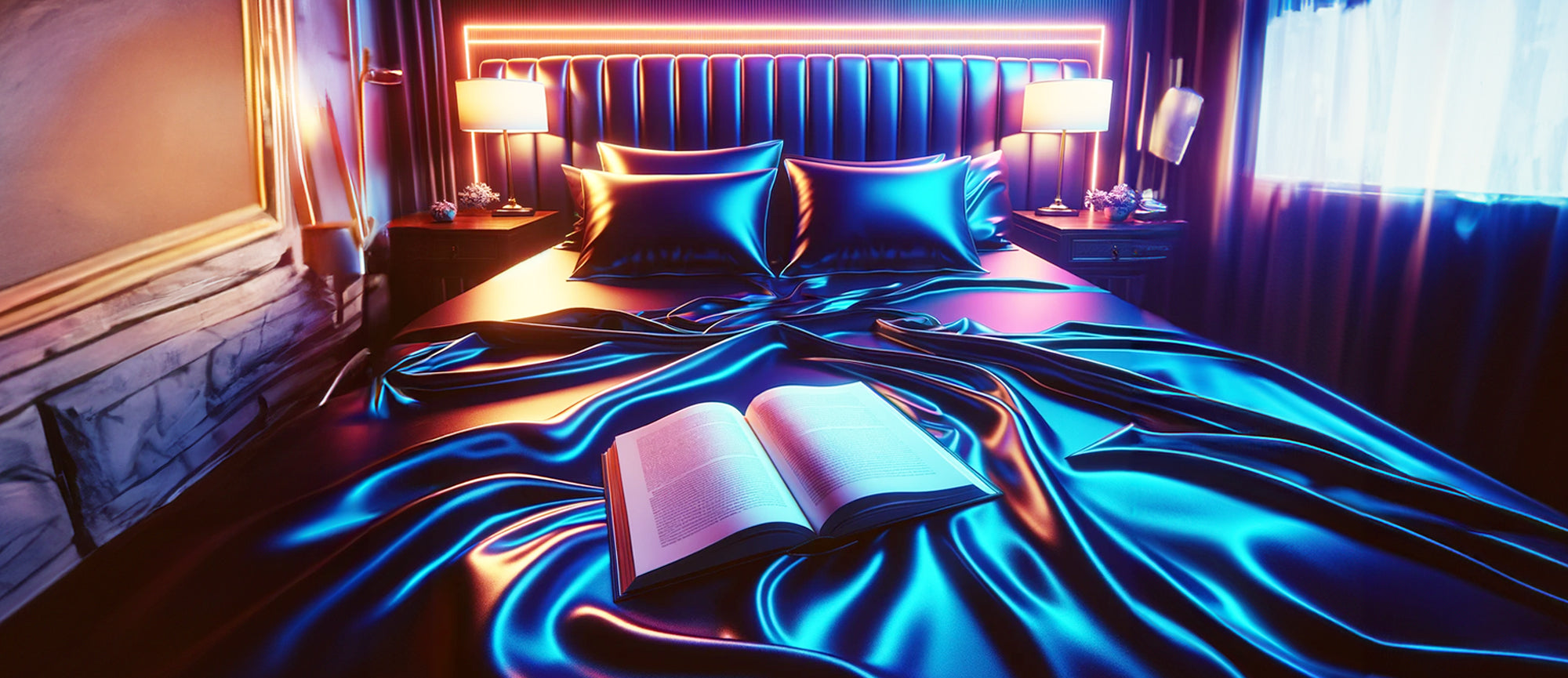 5 motivos para ler contos eróticos. Imagem criada por IA de uma cama com um livro aberto em cima.